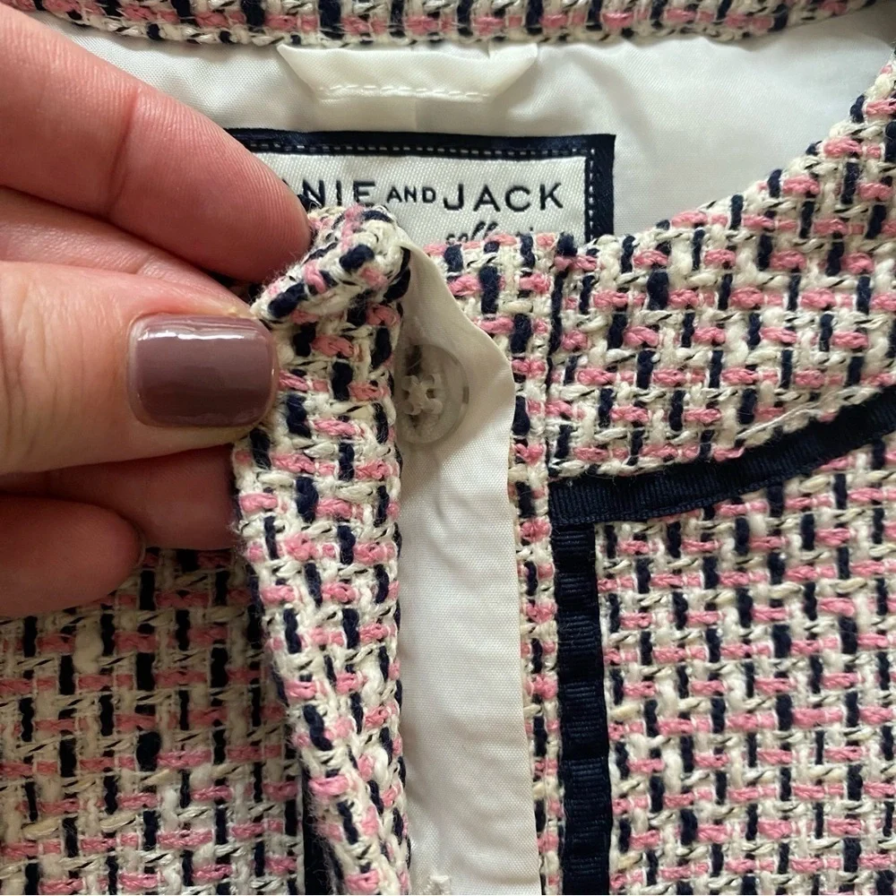 Janie and Jack Pink Navy Blue Cream Tweed Jacket 3t